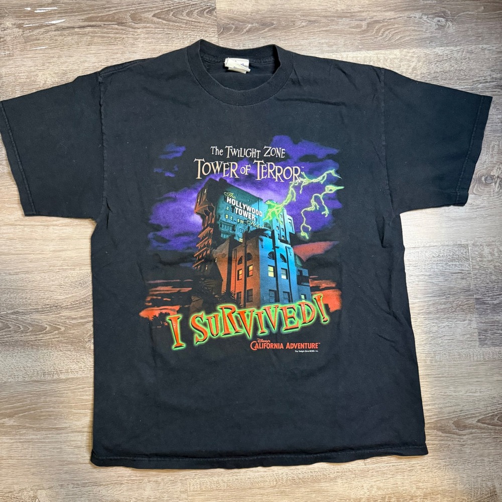 Disney Tower of Terror I Survived T-Shirt Black California Adventure Mens M/L